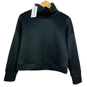 NEW! For the Republic Ribbed Knit Pullover Casual Athletic Mock Neck Black - XS